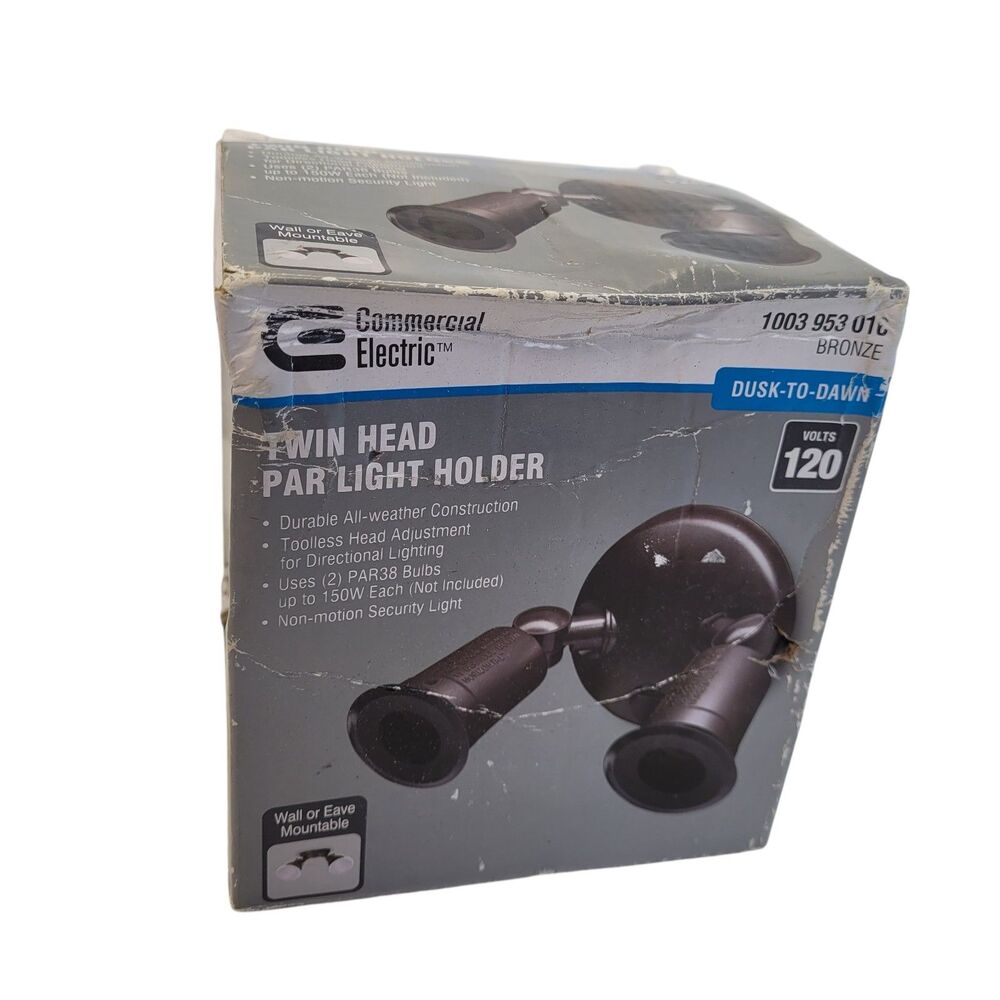 Commercial Electric Twin Head Par Light Holder Dusk-to-Dawn 120V  Bronze NOB